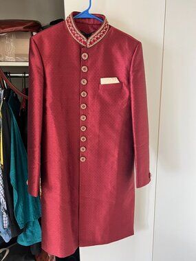 NWT Pernia's Maroon & Gold Jacquard Embroidered Sherwani
